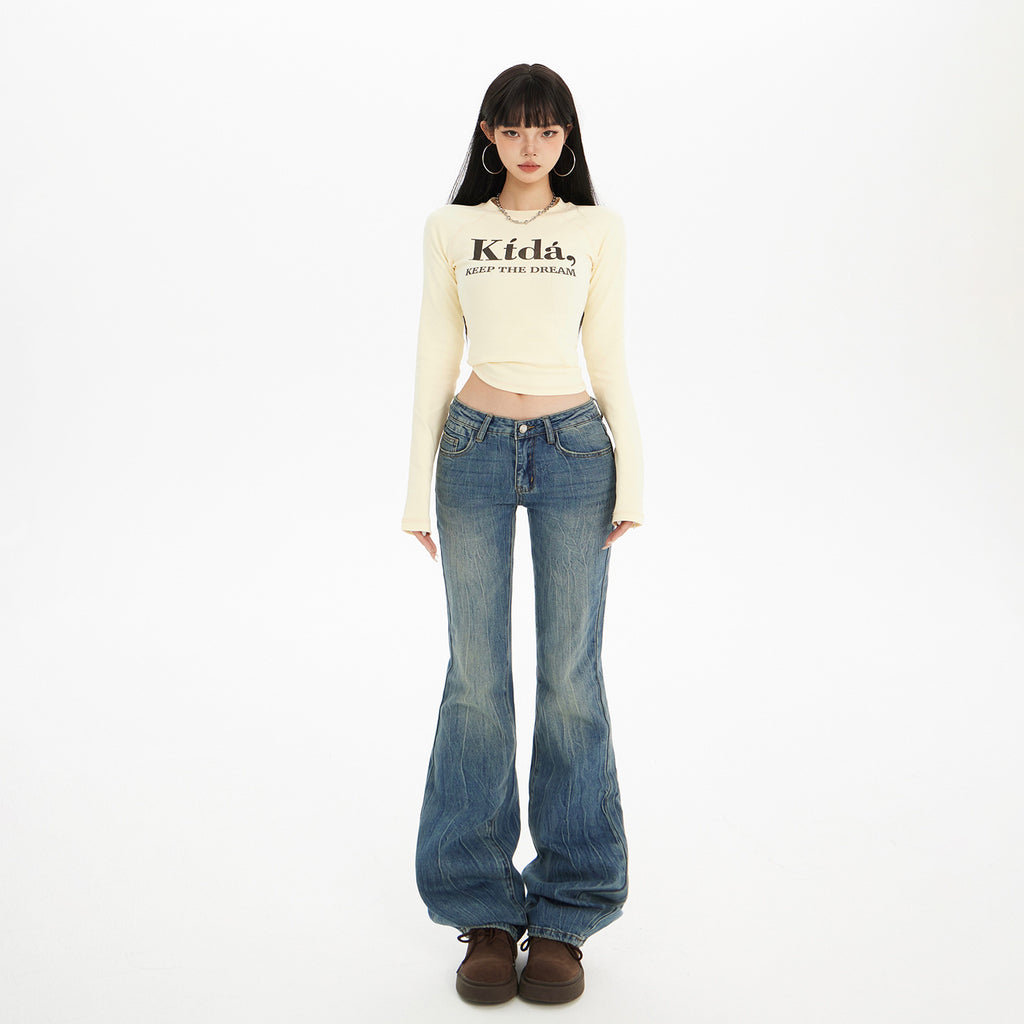 Low Waist Hot Pants, Flared Jeans Autumn Winter Slim Fit Stretchy Denim Pants for Women