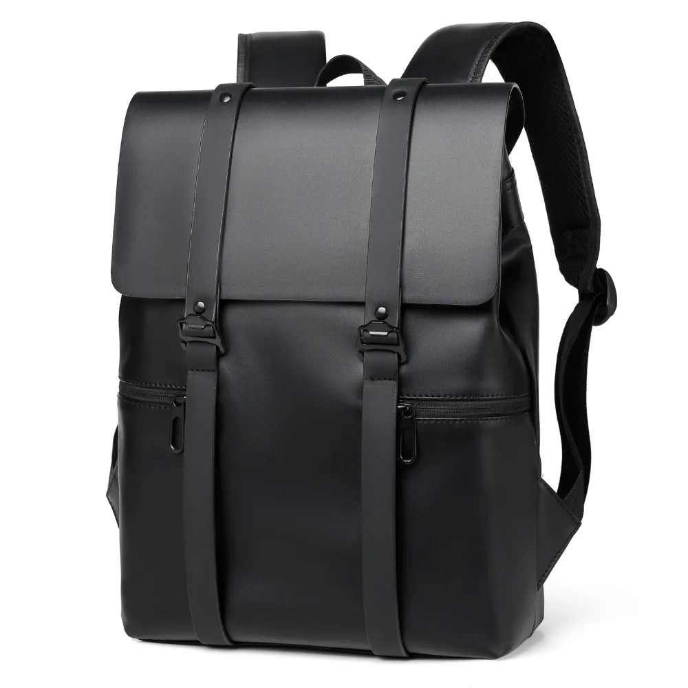 PU Leather Backpack — Medium Adjustable Strap Bag in Black
