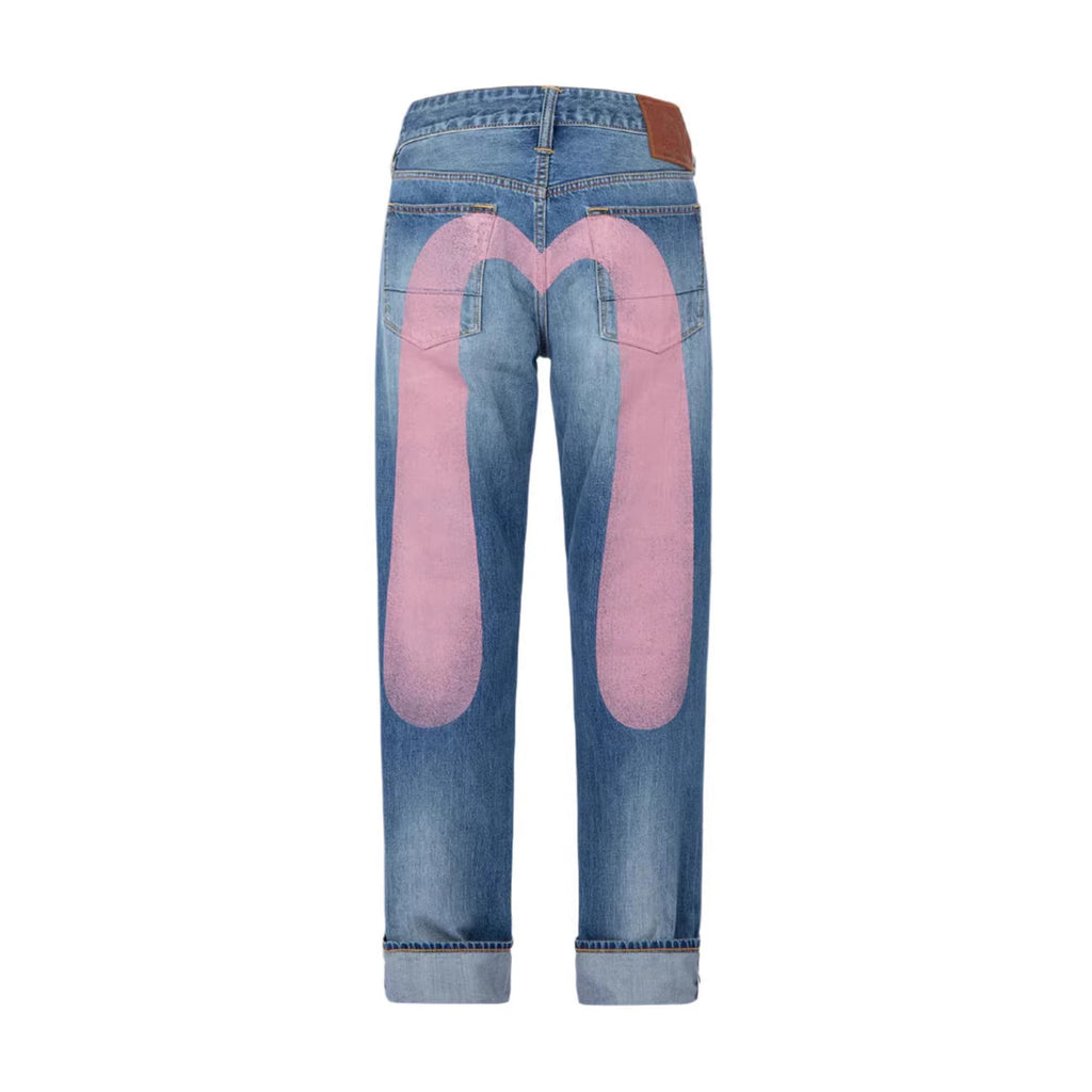 High Street  Printed Denim Pants Men High Waist Loose Straight Leg Jeans Ins Fashion