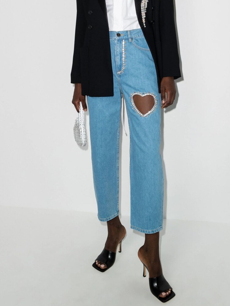 Women’s Heart-Detail Cut-Out Straight-Leg Jeans