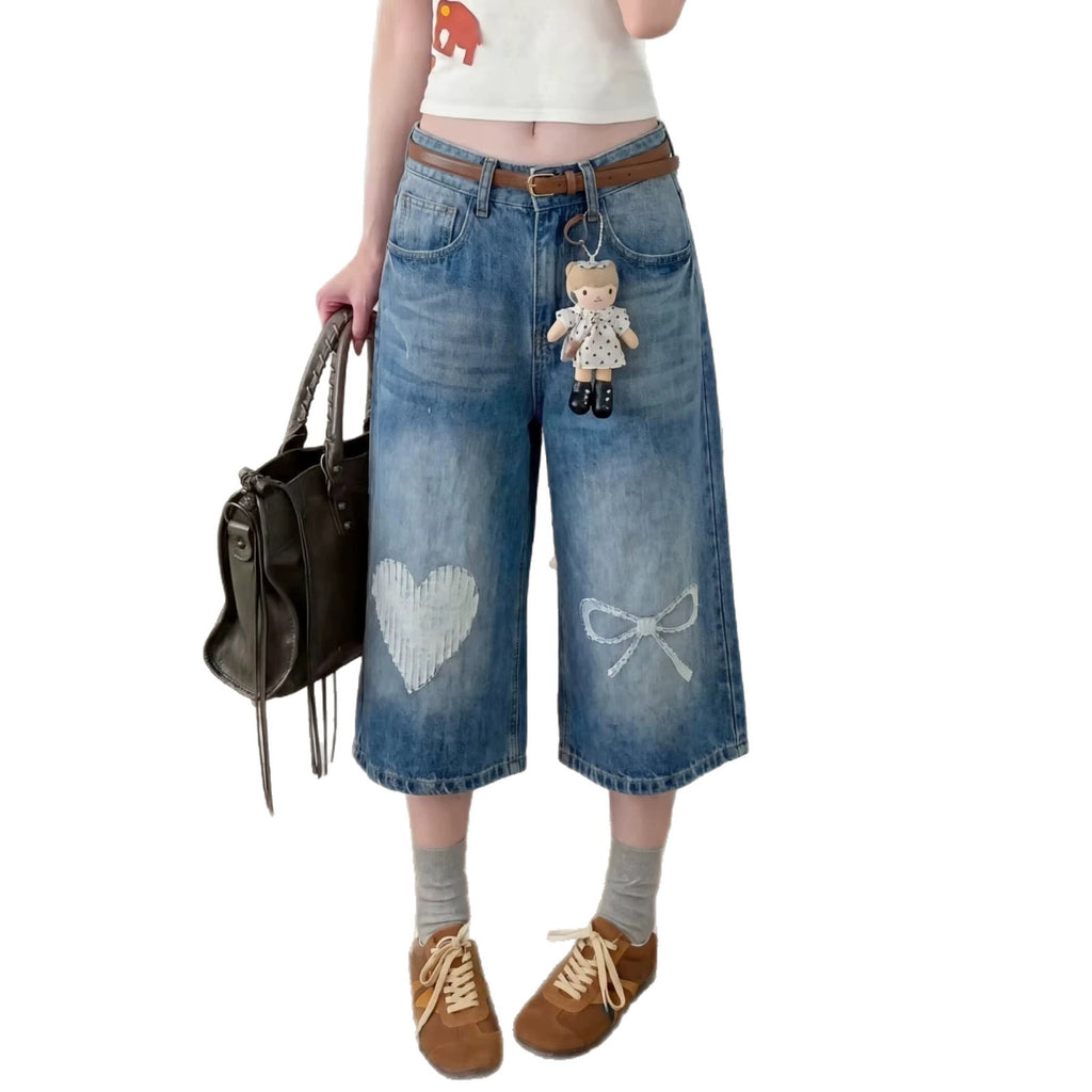 Design Jeans Washed Bleached Loose Straight Leg Drape Wide Leg Pants