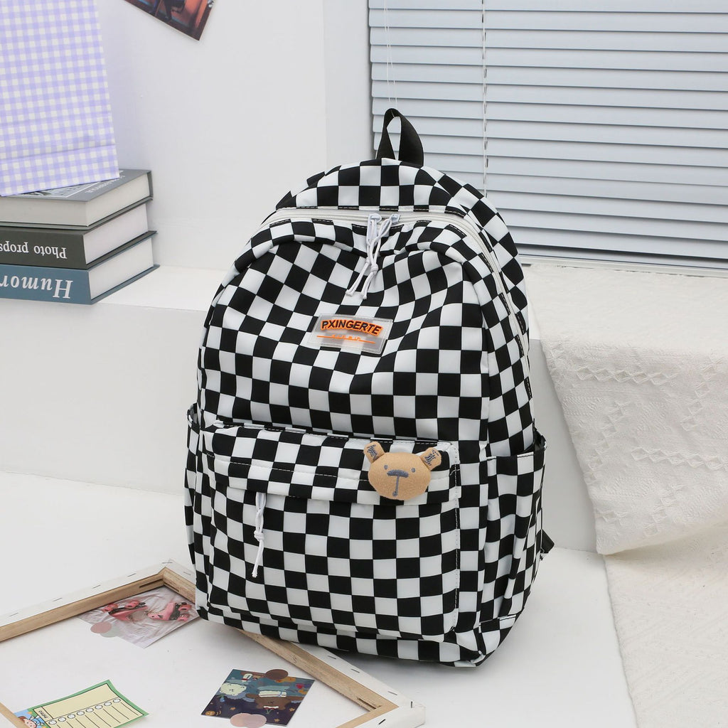 Plaid School Backpack for Teens — Large 36–55L Lightweight Nylon Student Bag