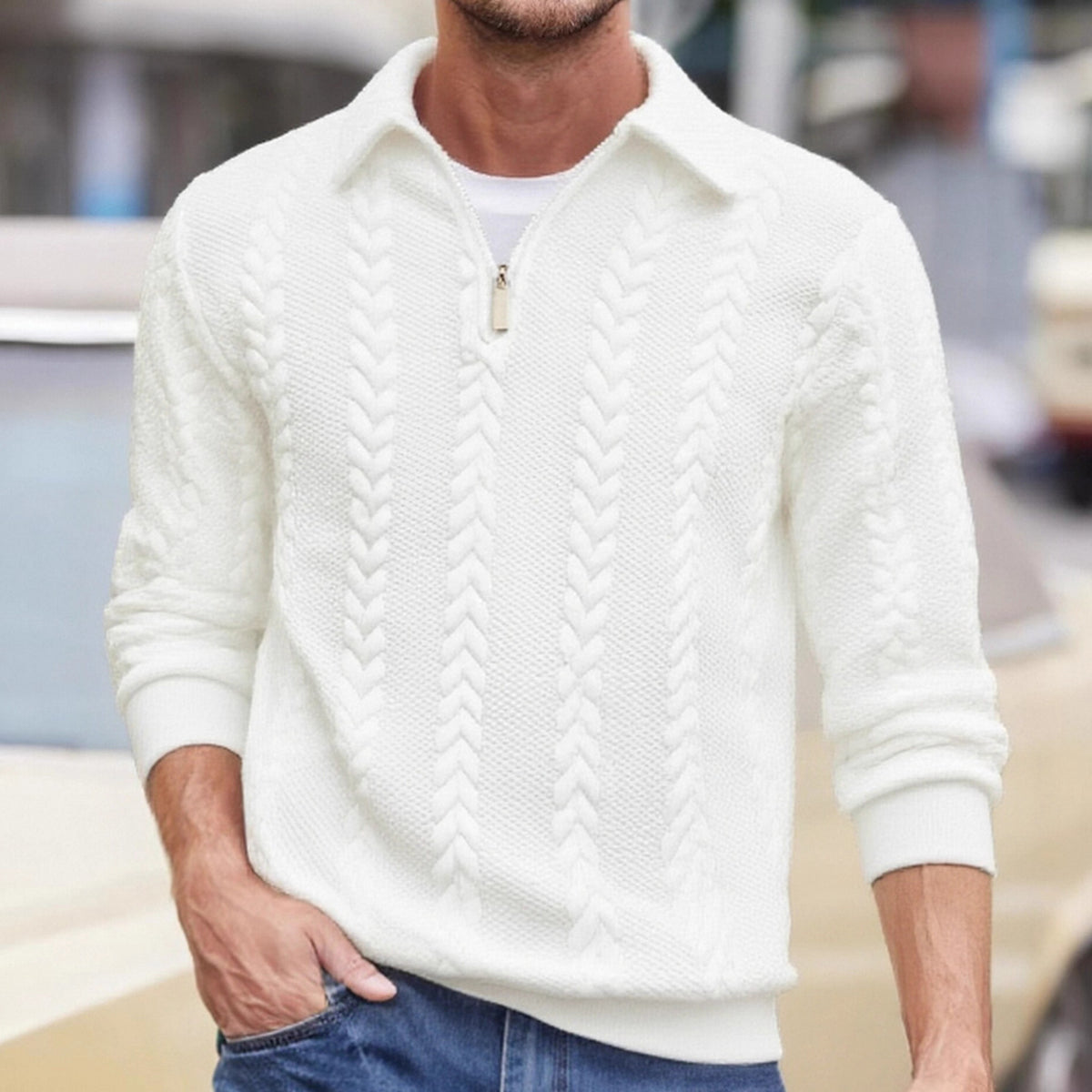 Men’s Jacquard Half-Zip Knit Sweatshirt