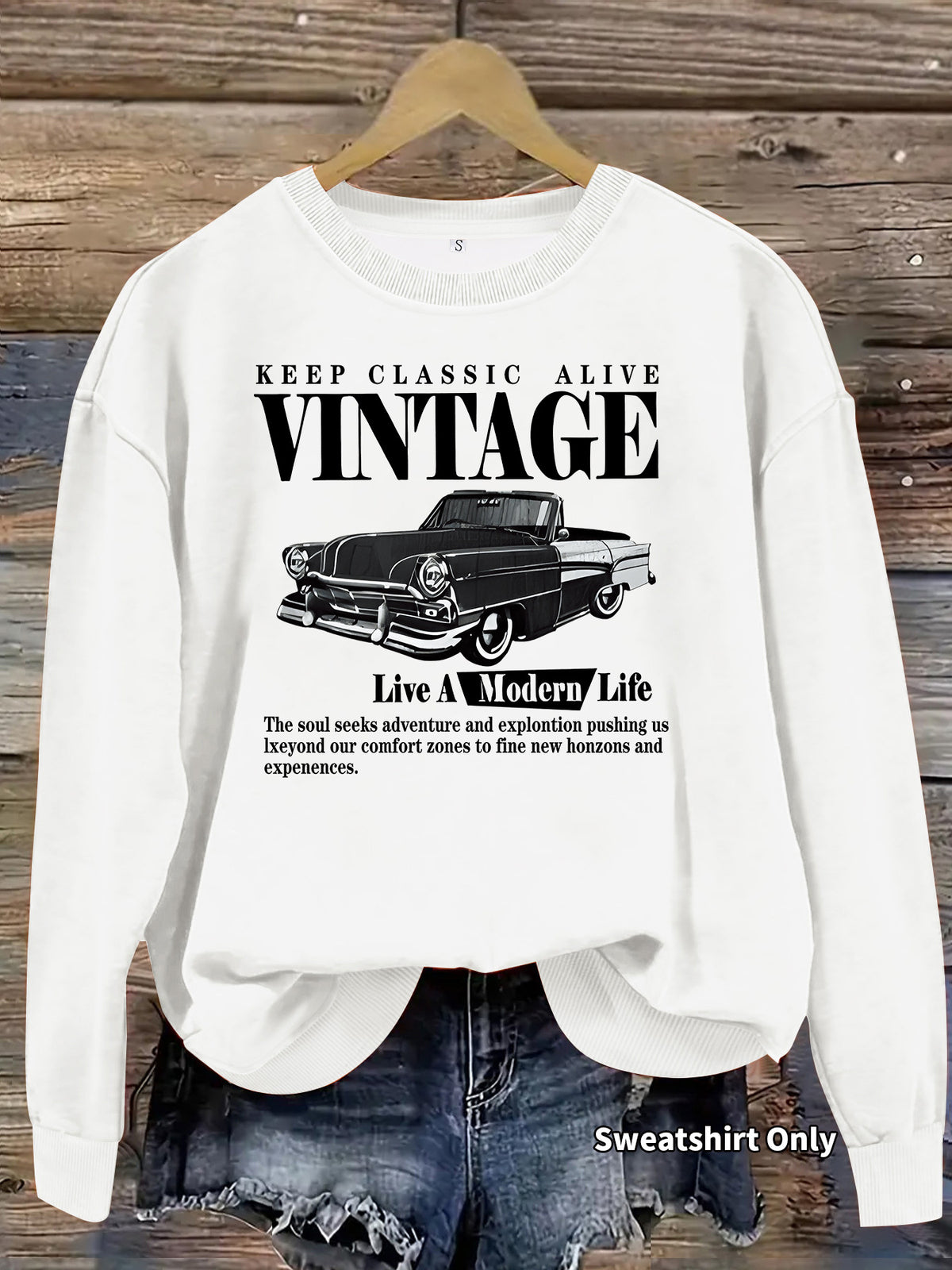 Car printed round neck fleece hoodie