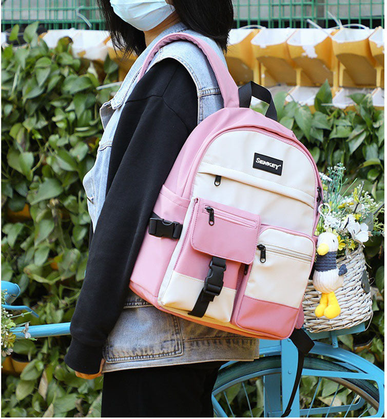 Ins Style Girls Campus Backpack — Lightweight Oxford Cloth School Bag in Pink & Blue