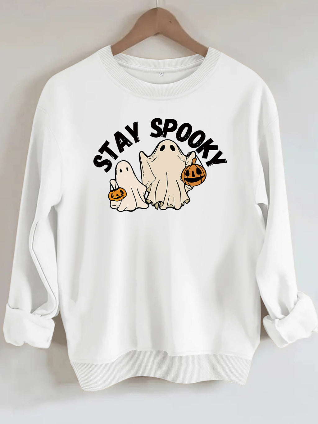 Ghost print loose women's fleece hoodie