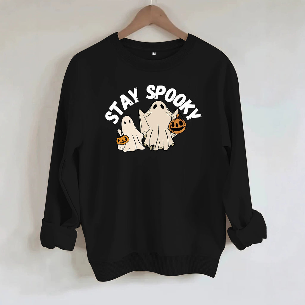 Ghost print loose women's fleece hoodie