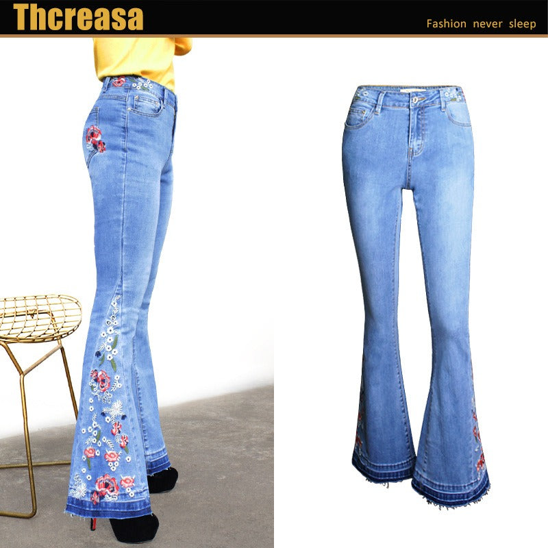 Women’s Light Blue Mid-Rise Wide-Leg Jeans
