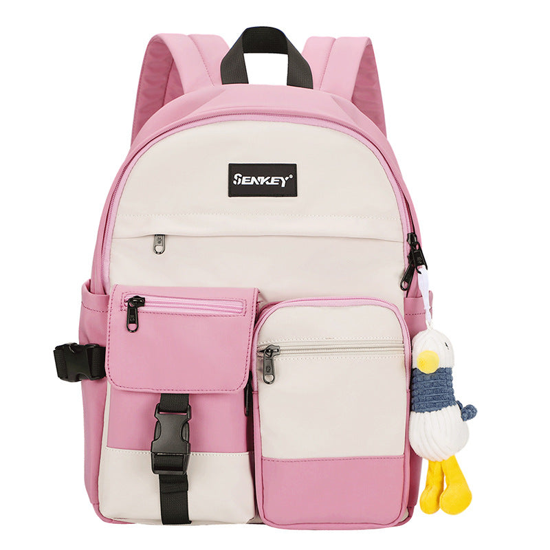 Ins Style Girls Campus Backpack — Lightweight Oxford Cloth School Bag in Pink & Blue
