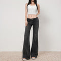 Women's Black and Gray Flared Jeans  Slimming Retro Low Waist  Pants
