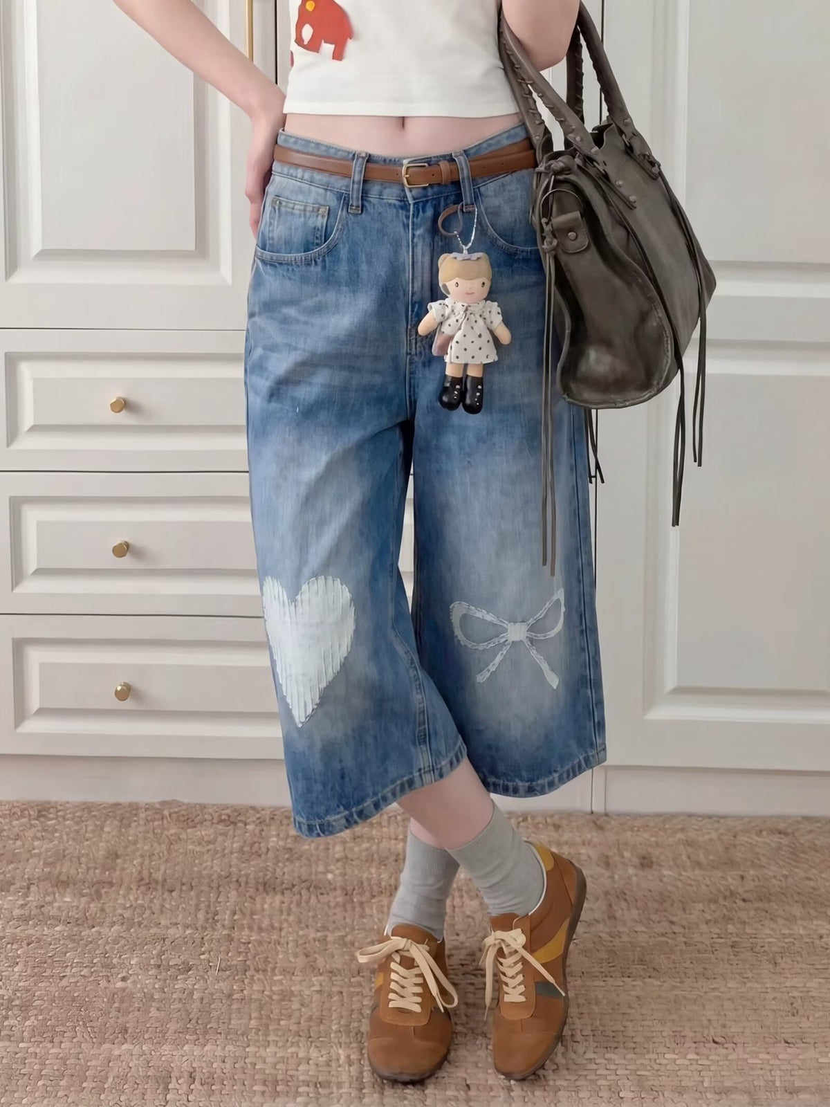 Design Jeans Washed Bleached Loose Straight Leg Drape Wide Leg Pants