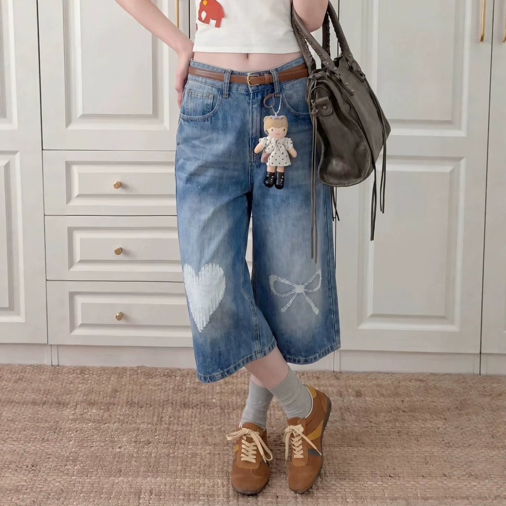 Design Jeans Washed Bleached Loose Straight Leg Drape Wide Leg Pants