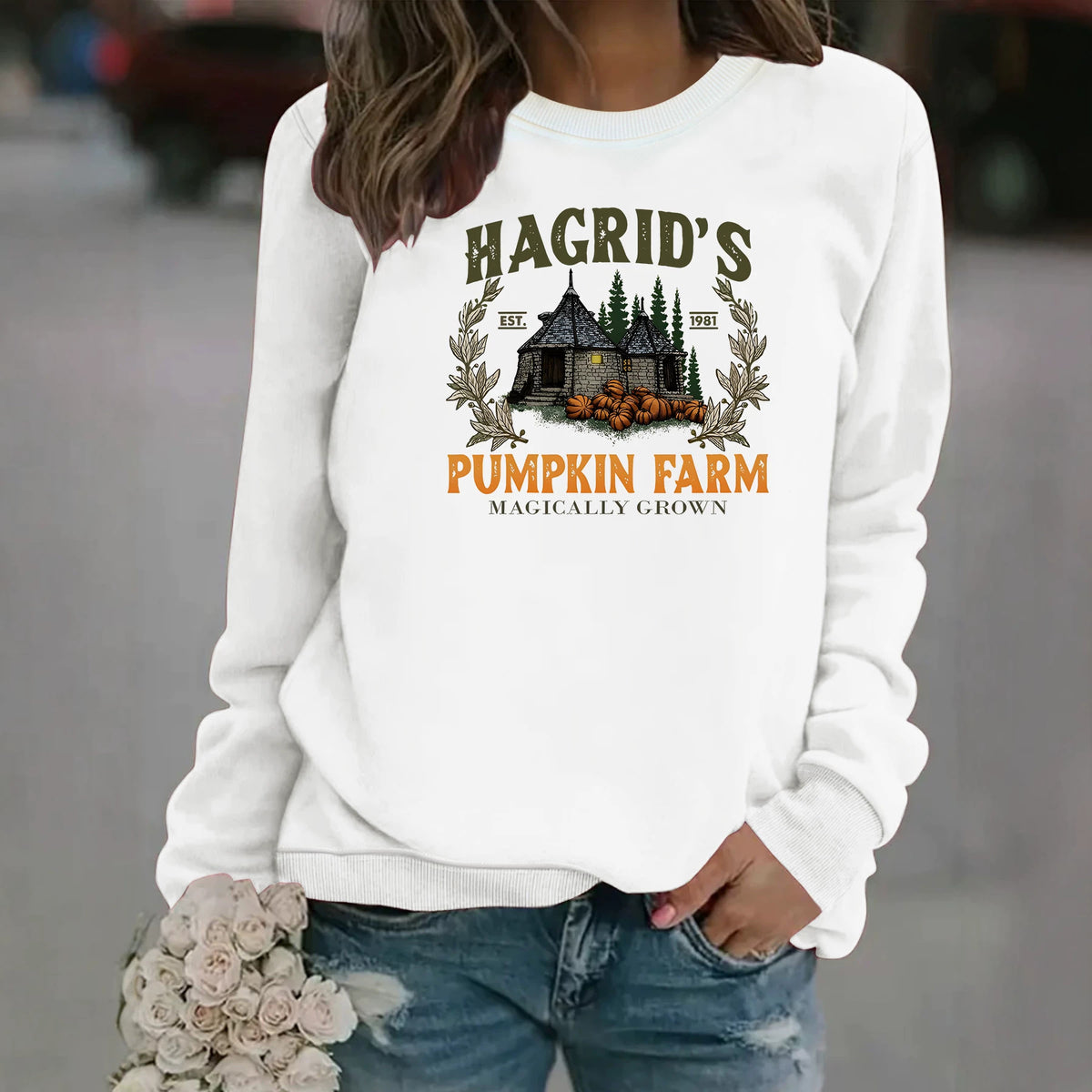 Women’s Printed Lantern-Sleeve Fleece Sweatshirt