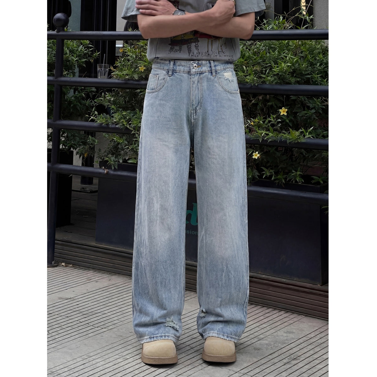Jeans Men Lightweight Straight Leg High-End Loose Wide Leg Long Pants