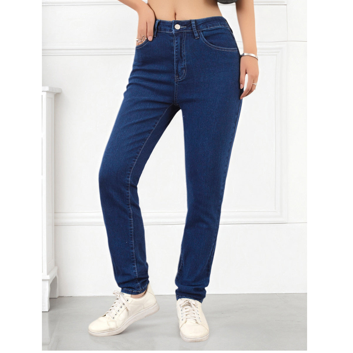 Women's Jeans Pants Fashion Deep Blue Stretch Simple Casual Versatile Slim Fit Skinny Pants Suitable