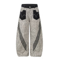 Leopard Print Patchwork Casual Pants Men Women Loose Wide Leg Knife Cut Jeans