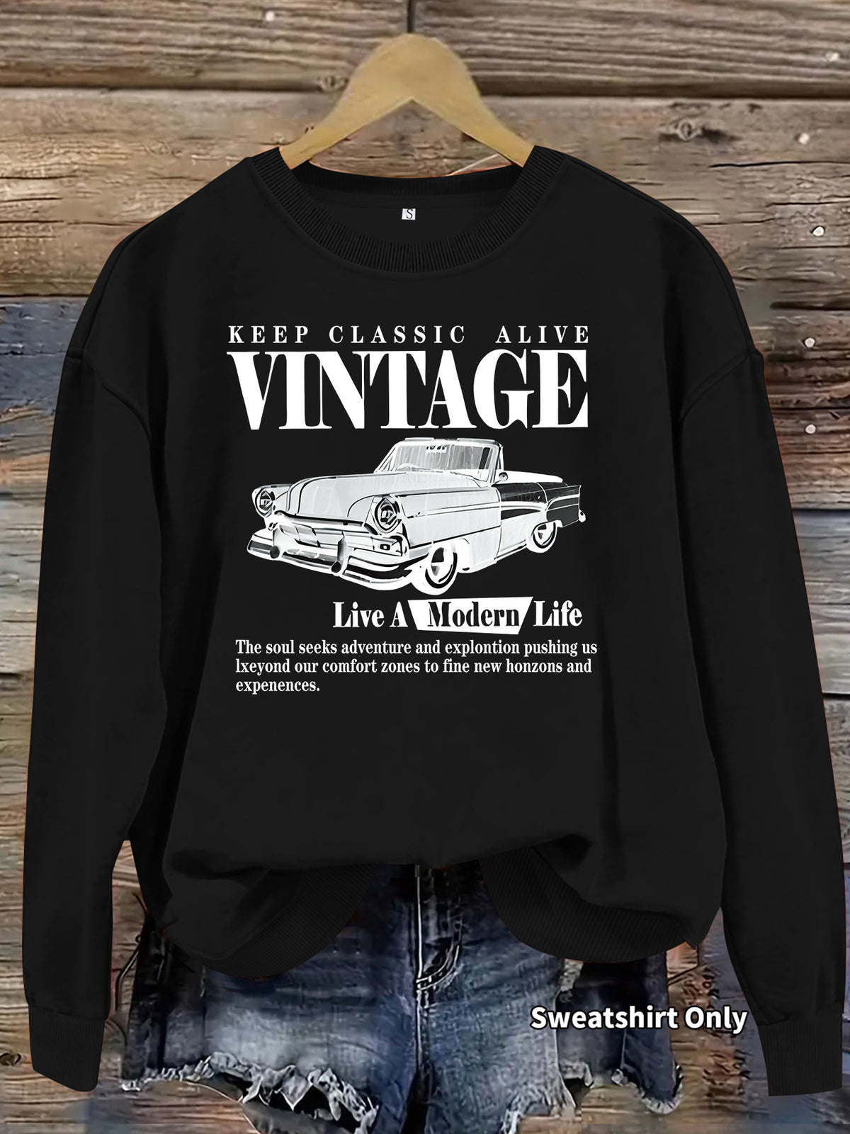 Car printed round neck fleece hoodie
