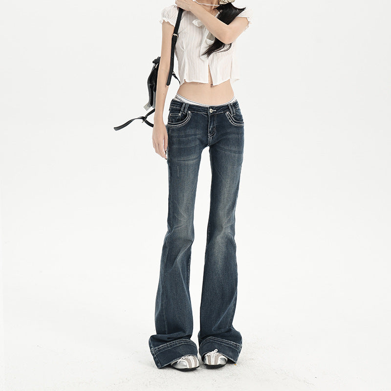 Low-Waist Flared Jeans Women  Elastic Slimming Trumpet Pants