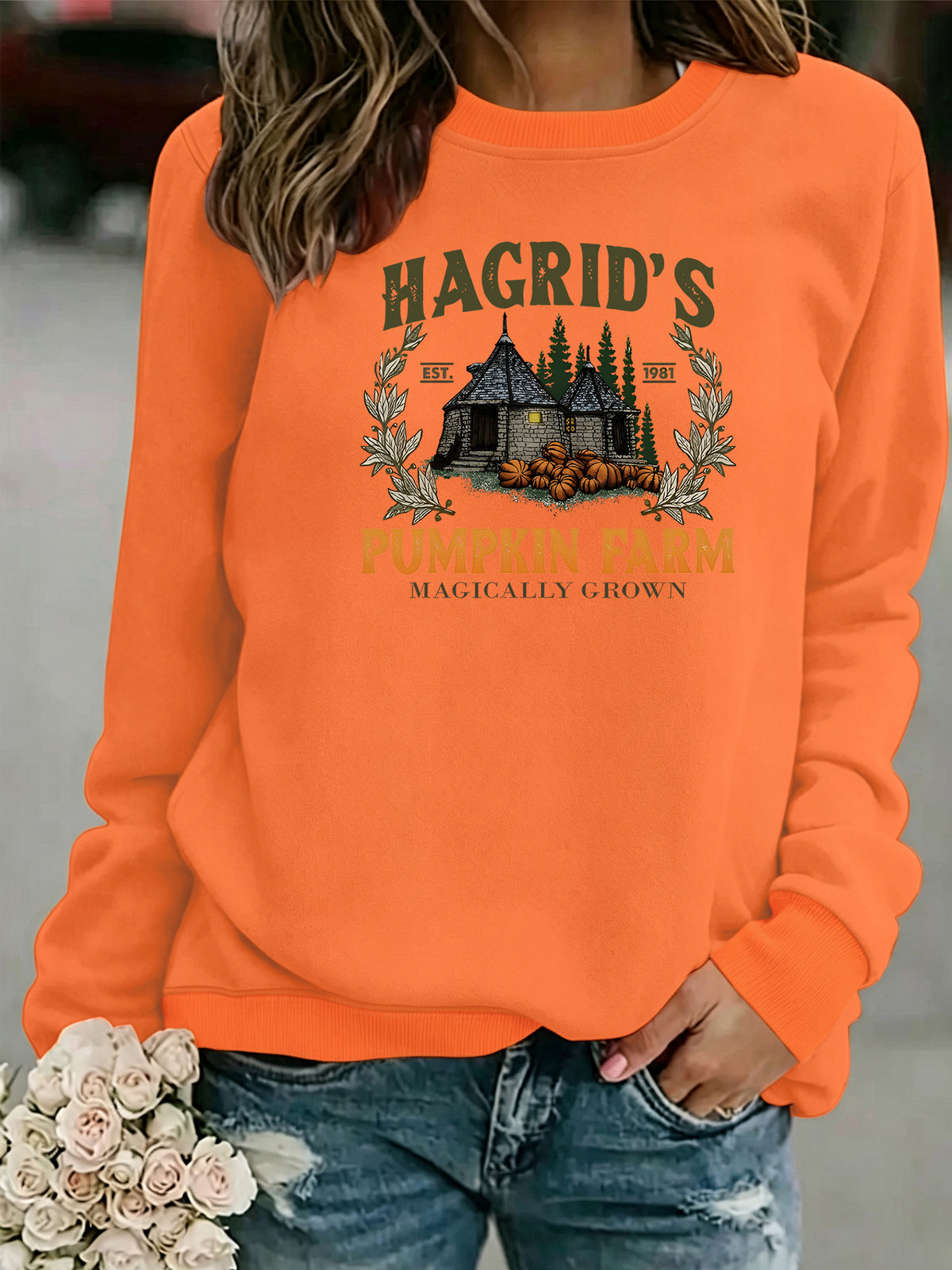 Women’s Printed Lantern-Sleeve Fleece Sweatshirt