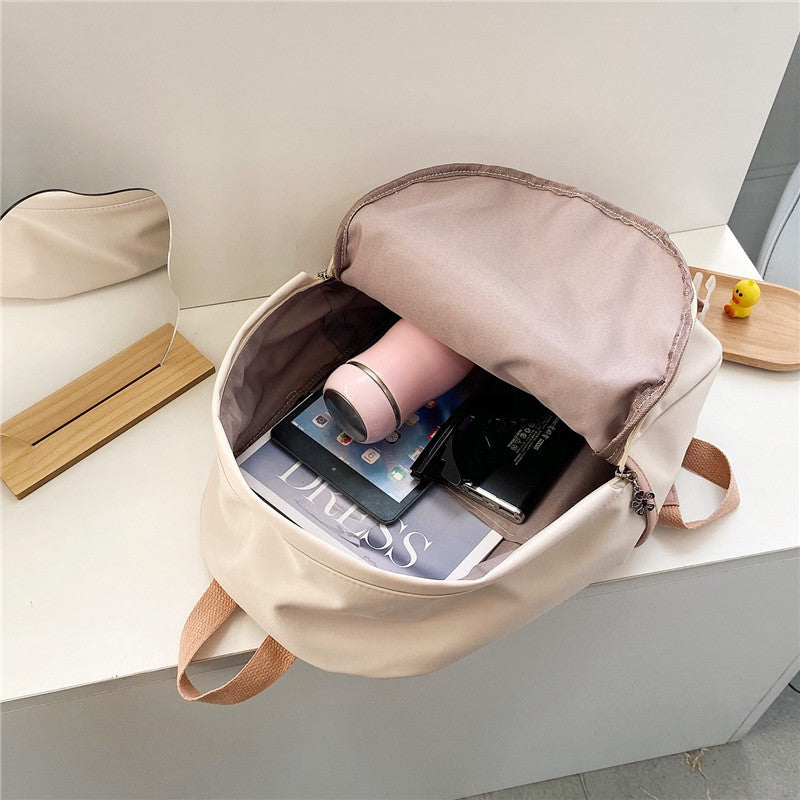 Korean Ulzzang Nylon Backpack — INS Style School Bag with Brooch Pendant for Teen & High School Girls