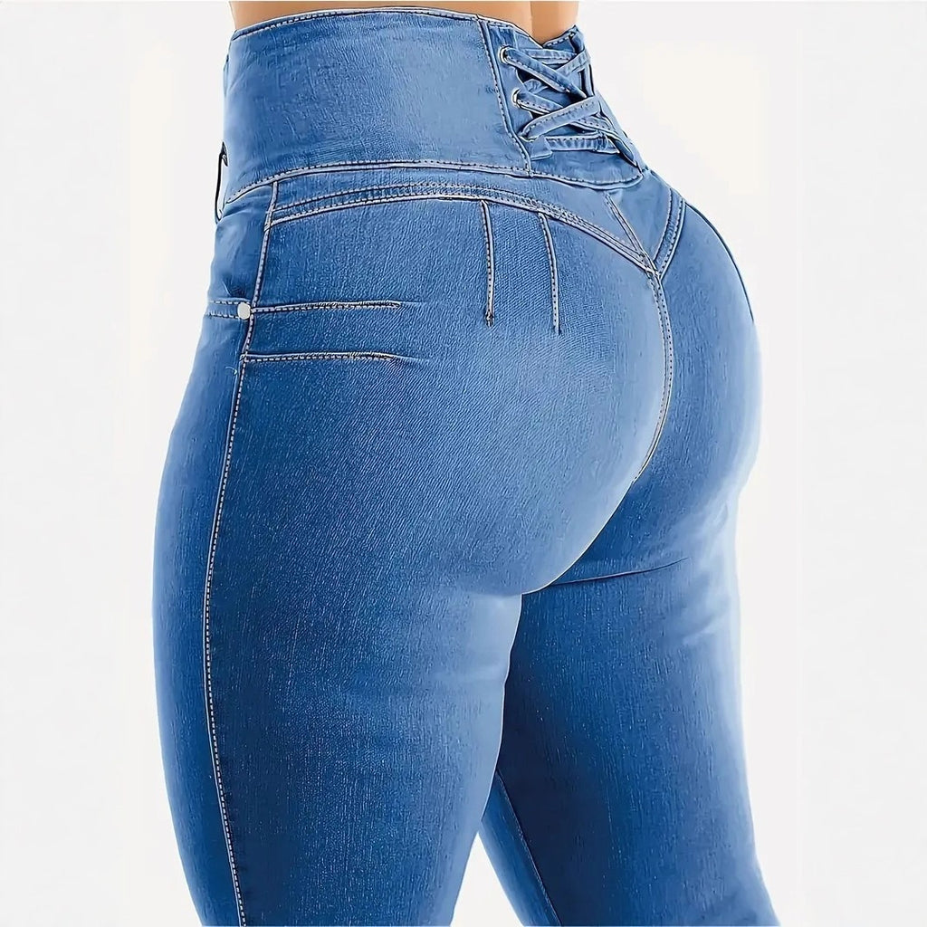 Solid Color Slim Fit High-Waisted Stretch Washed Denim Mom Jeans Women's Casual Pants Long Pants