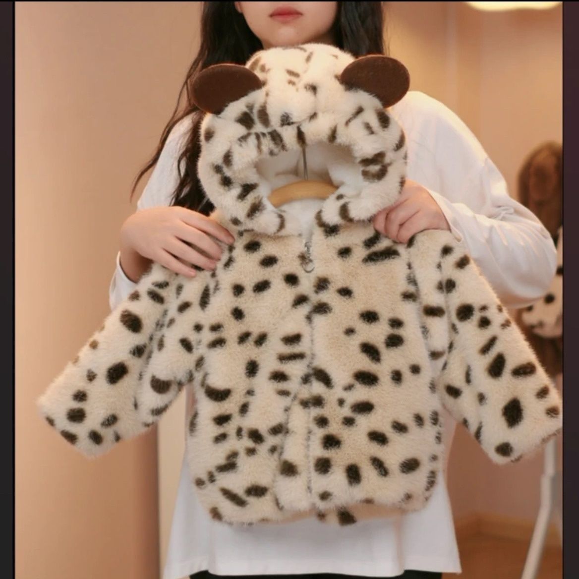 Kids Thickened Fleece Jacket Leopard Print Warm Autumn Winter Outerwear
