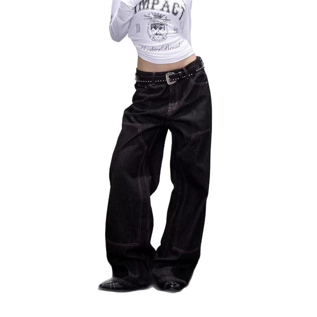 Loose Jeans Unisex High Street Washed Knife-Edge Wide Leg Pants