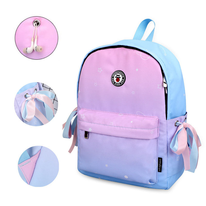 Gradient School Backpack with Bow — Cute 20–35L Student Bag for Girls
