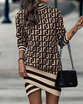 New Long-Sleeved High-Neck Print Irregular Dresses for Women