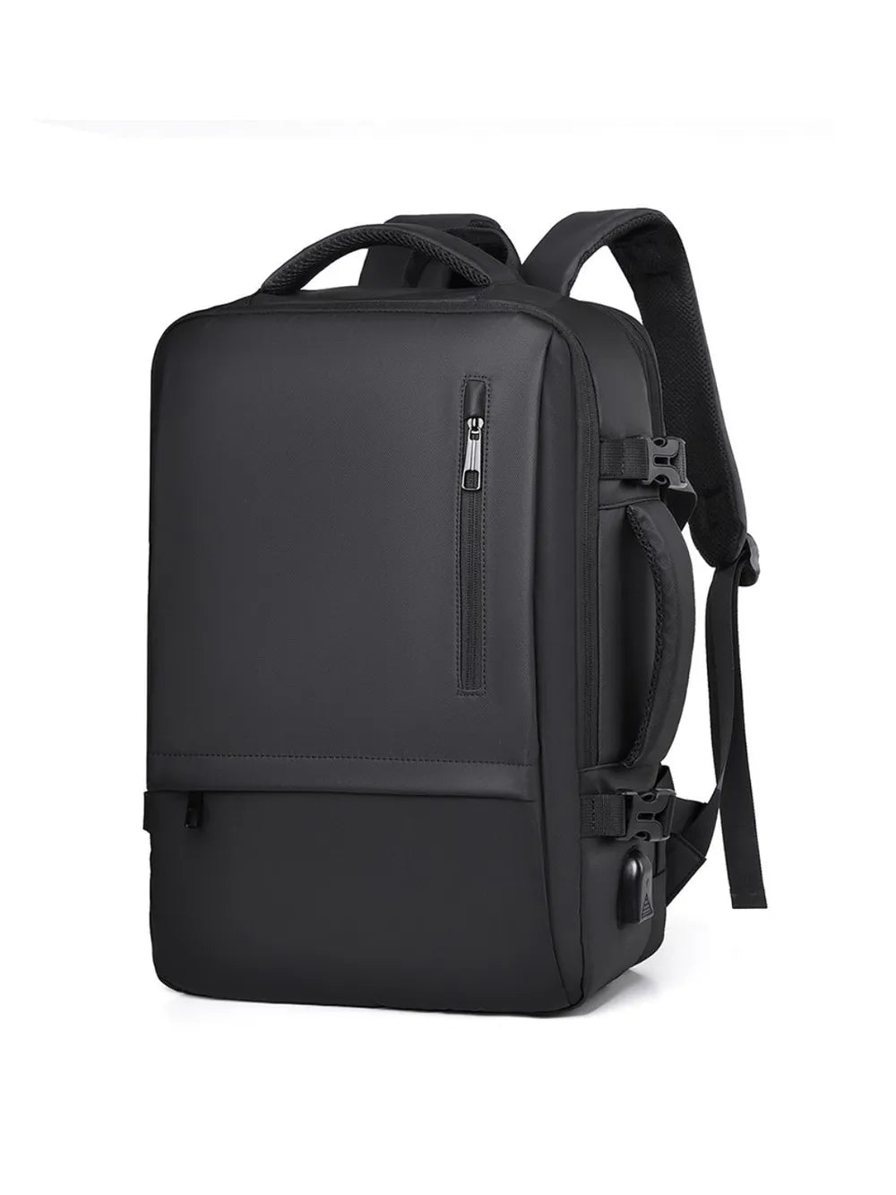 Multi-Pocket Leather Backpack — Adjustable Straps Business Casual Bag in Black & Dark Gray