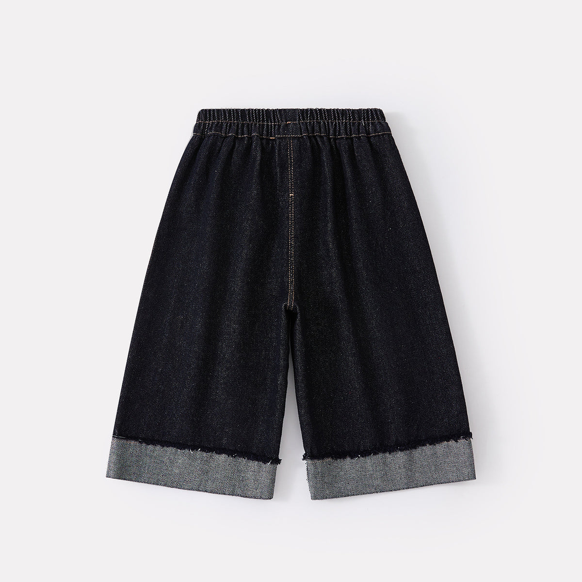 Simple Casual Cuffed Pants, Wide-leg Jeans for Toddlers with Letter Detail at Hem