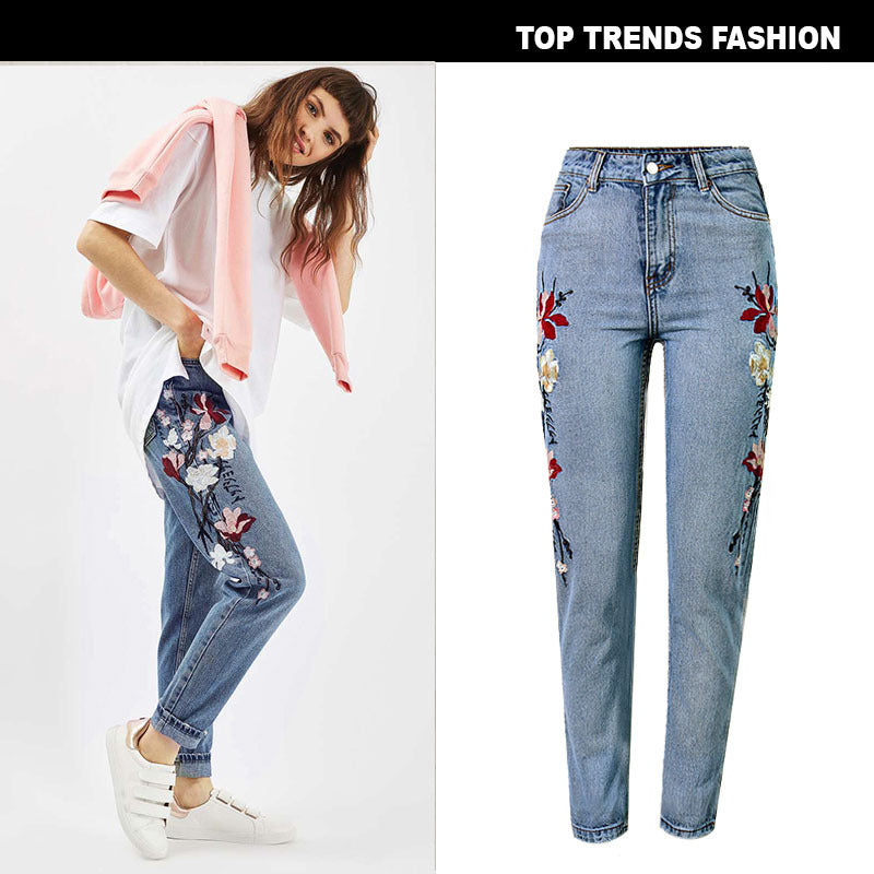 Women’s High-Waisted Embroidered Cropped Jeans