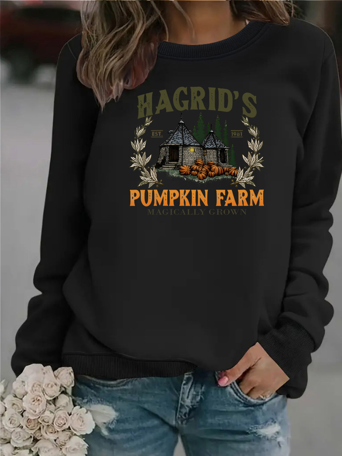 Women’s Printed Lantern-Sleeve Fleece Sweatshirt