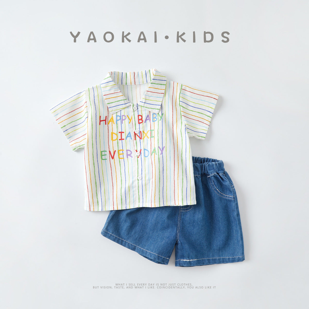 Jeans Set for Boys, Two-Piece Outfit, Letter Print Shirt with Denim Pants