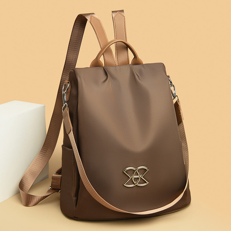 Women's Fashion Nylon Backpack — Contrast Detail Travel & Everyday Bag in Brown, Black & Sequin