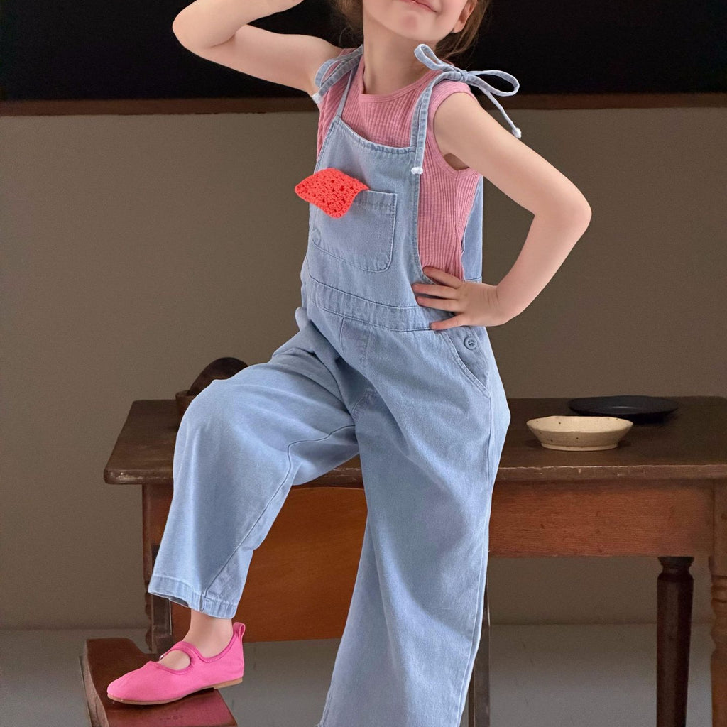 Children's Clothing Summer New Girls' Pants Overalls Jeans Long Pants with Belted Design