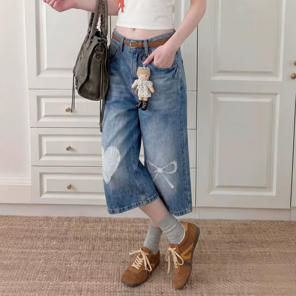 Design Jeans Washed Bleached Loose Straight Leg Drape Wide Leg Pants