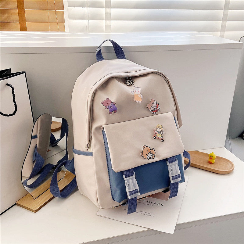Korean Ulzzang Nylon Backpack — INS Style School Bag with Brooch Pendant for Teen & High School Girls