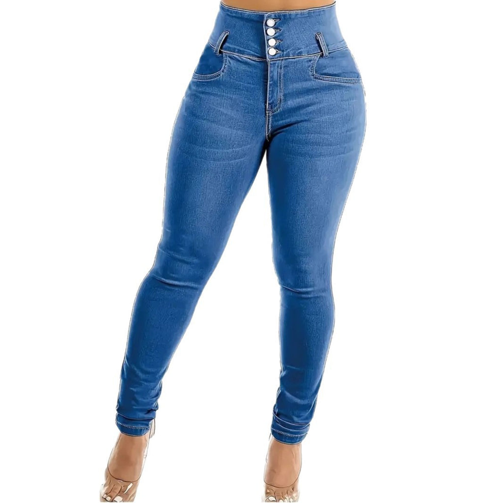 Solid Color Slim Fit High-Waisted Stretch Washed Denim Mom Jeans Women's Casual Pants Long Pants