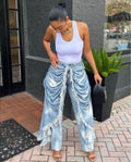 High-Waist Jeans for Women, Fashionable and Unique Pleated Brushed Edge Straight Leg Pants