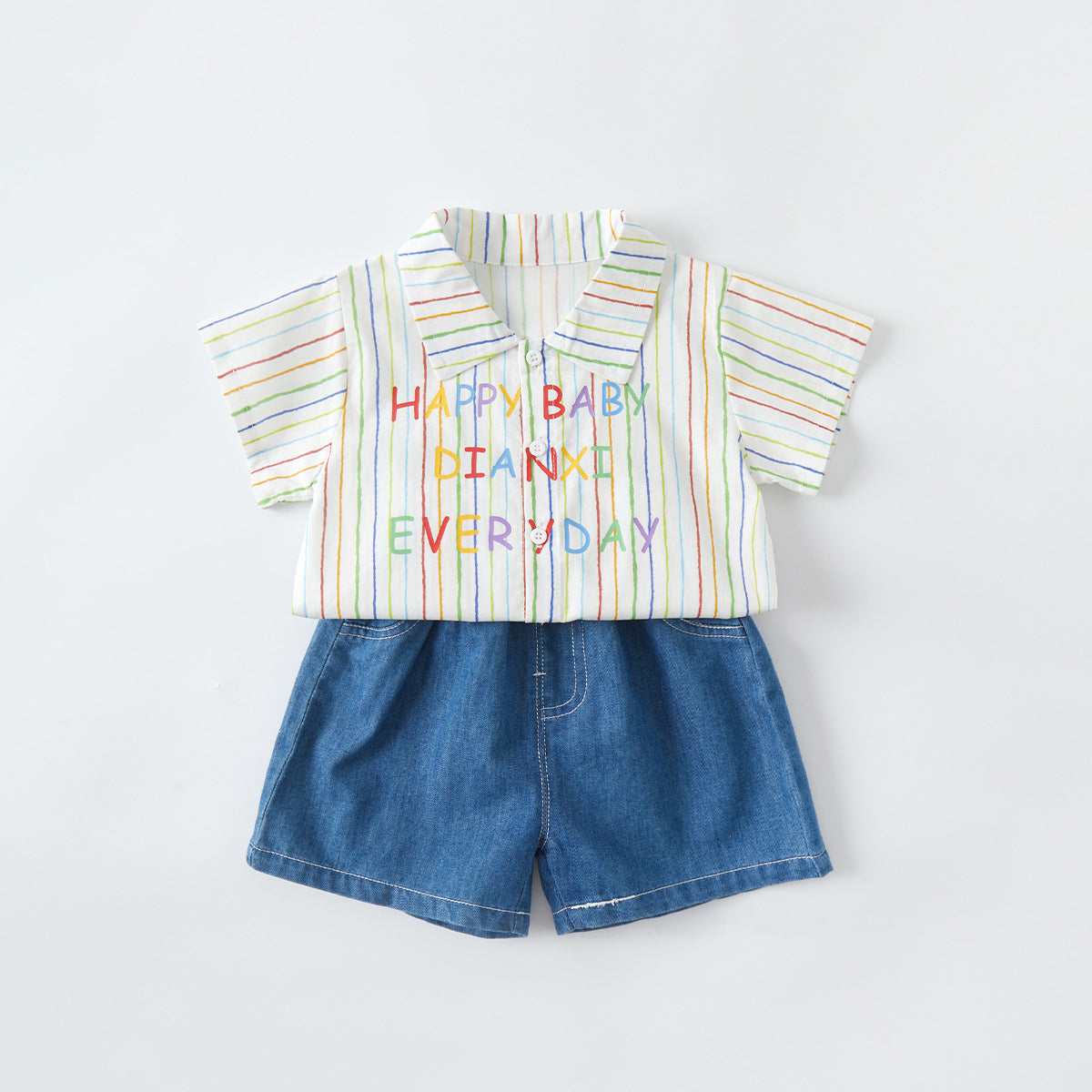 Jeans Set for Boys, Two-Piece Outfit, Letter Print Shirt with Denim Pants