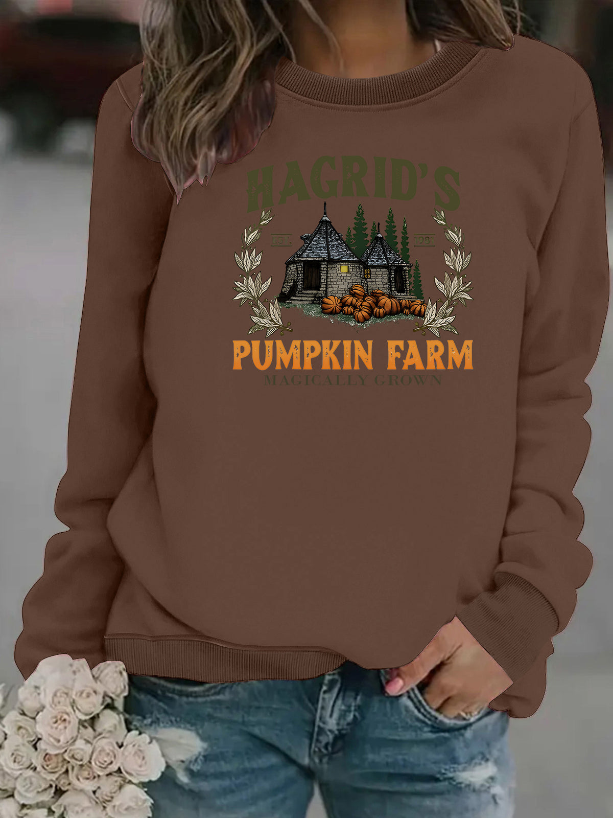 Women’s Printed Lantern-Sleeve Fleece Sweatshirt