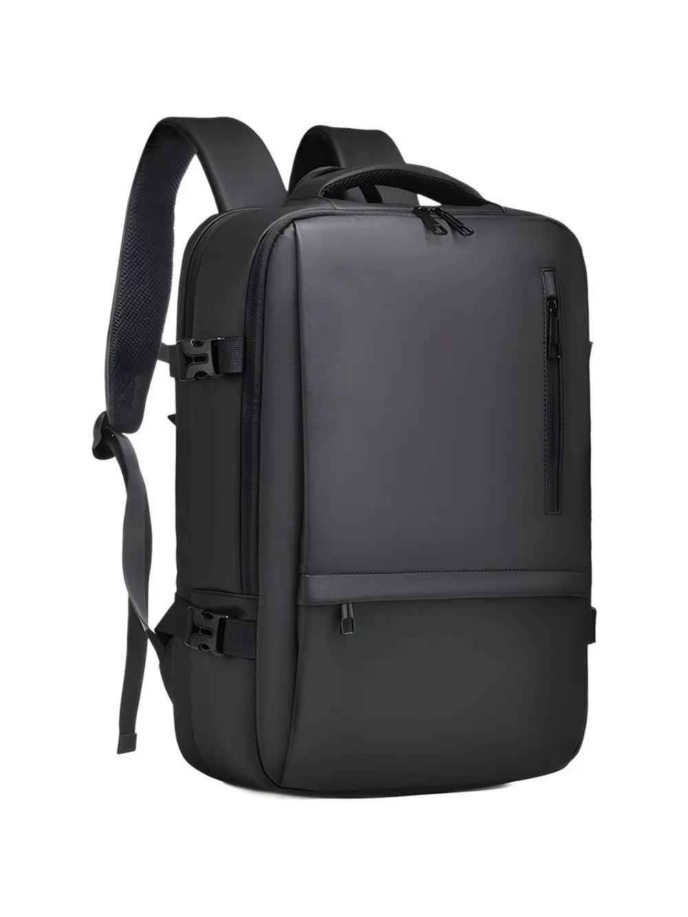 Multi-Pocket Leather Backpack — Adjustable Straps Business Casual Bag in Black & Dark Gray