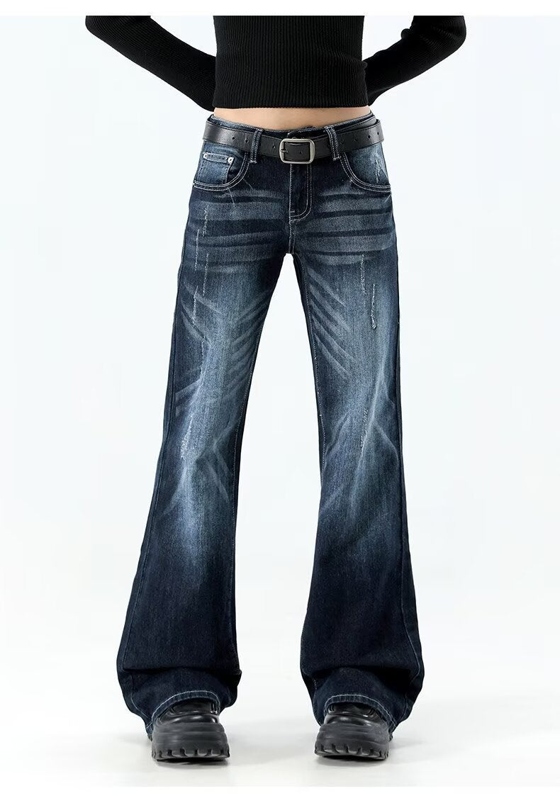 Retro Blue Gray Flared Jeans Women High Waist Slim Fit Skinny Bootcut Pants