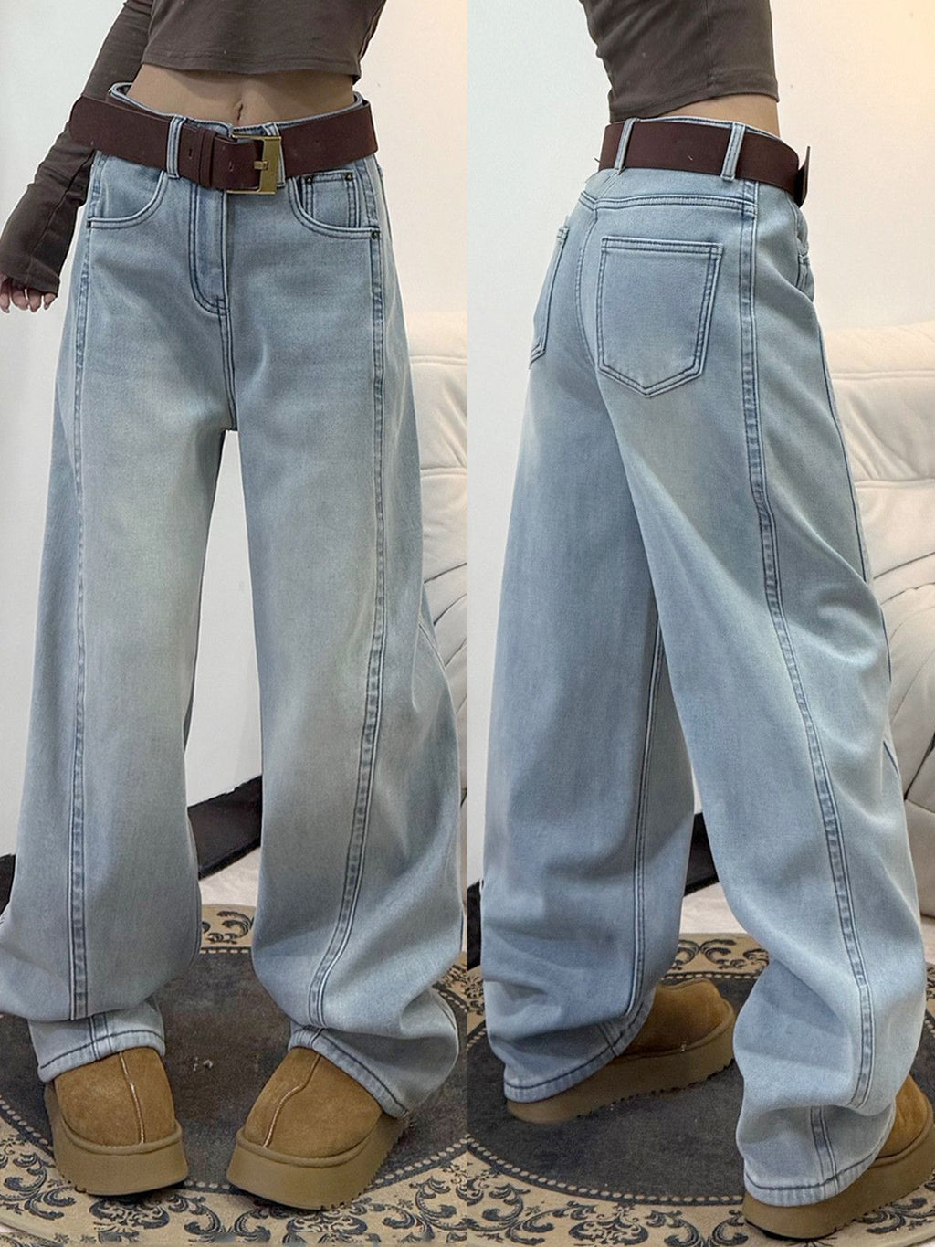 Light Color Jeans Women's New Straight Leg Wide Leg Pants Casual Loose Slimming Floor-Length Pants