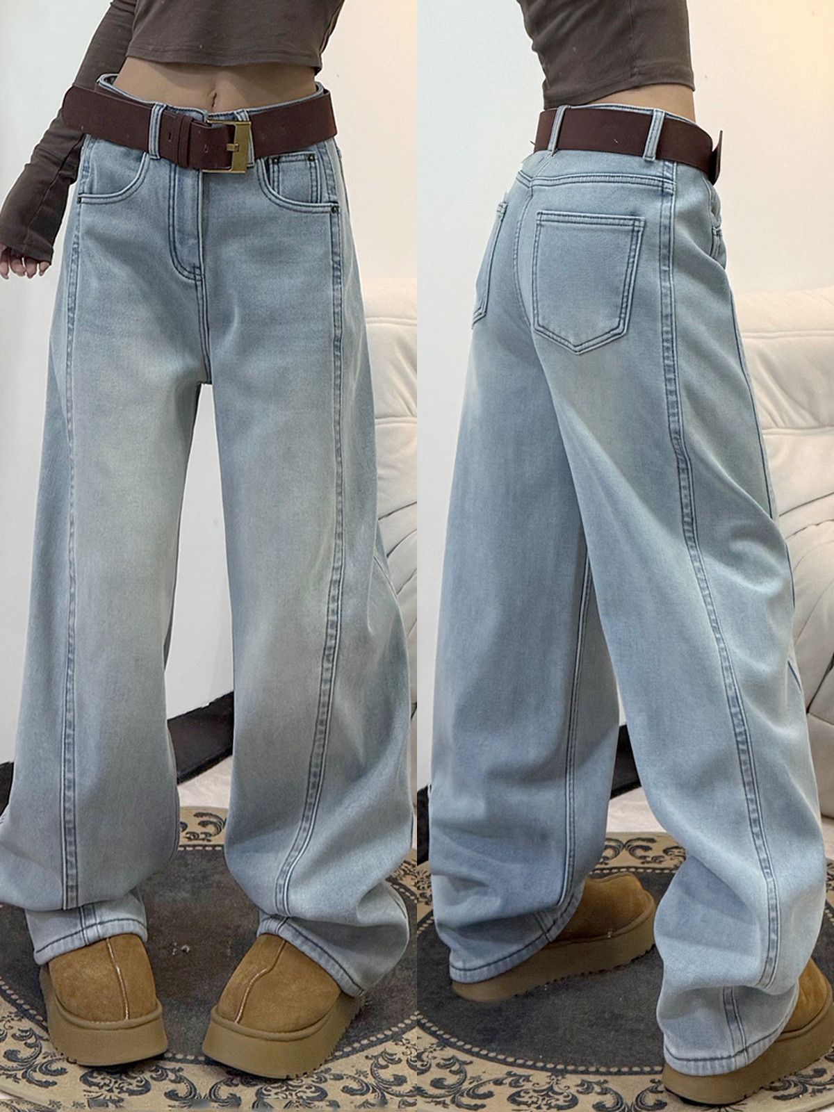 Light Color Jeans Women's New Straight Leg Wide Leg Pants Casual Loose Slimming Floor-Length Pants