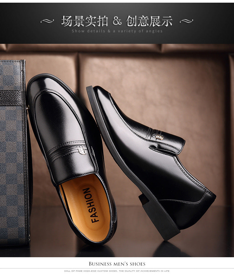 Factory 2023 spring men's leather shoes business formal wear increased men's shoes casual pointed wedding shoes a generation of hair