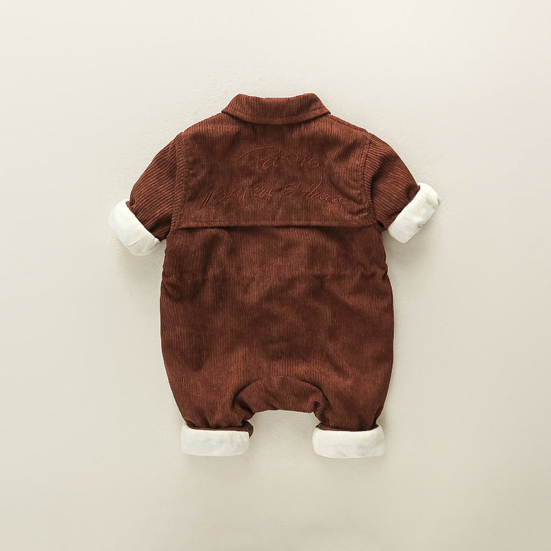 Fall Winter Thickened Corduroy Romper for Baby Boys 0-1 Years