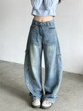 Wide-Leg Jeans Women High-Waisted Design Loose Straight Tube Knife-Edge Pants