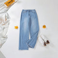 Women's jeans mid waist blue curved knife pants with fringed denim pants